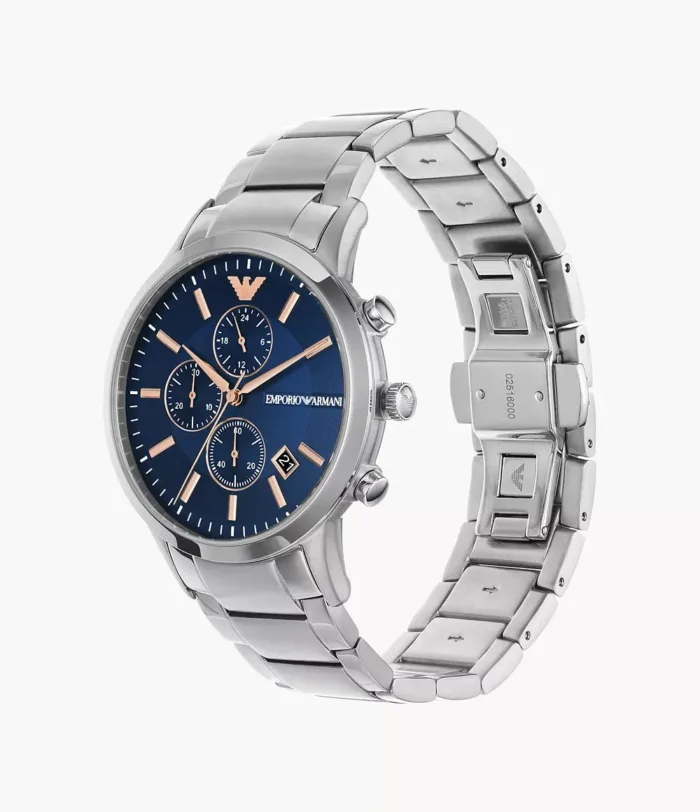Emporio Armani Men's AR11458 Rose Gold-Tone Stainless Steel and Blue Leather Watch - Image 2